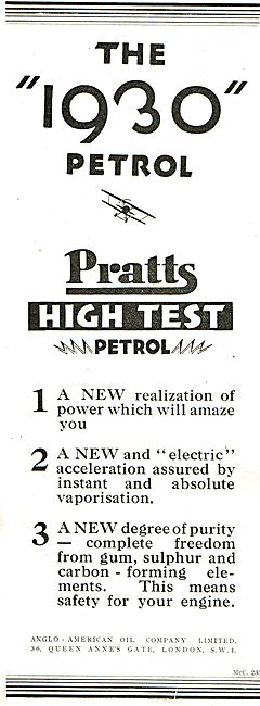 Pratts High Test Aviation Petrol - The 1930 Petrol               