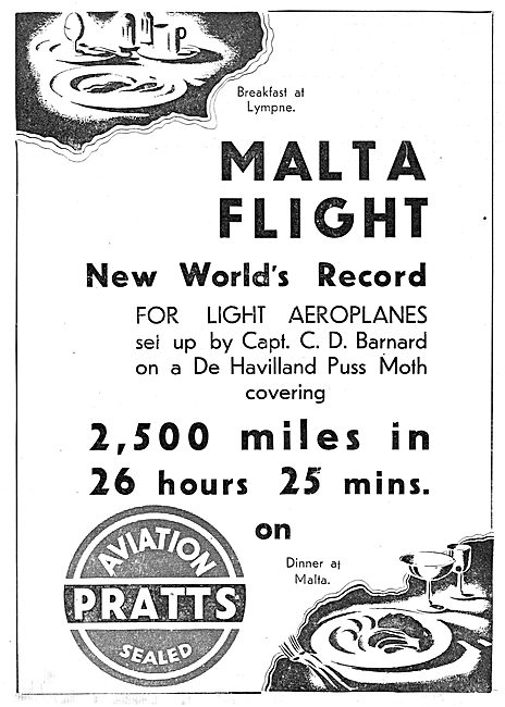 Record Flight To Malta And Back On Pratts Aviation Spirit        