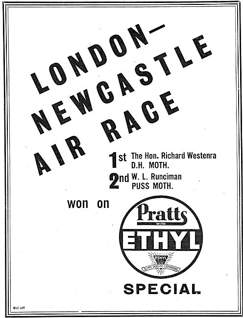London-Newcastle Air Race Won Using Pratts Aviation Spirit       
