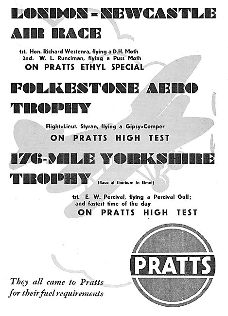 Pratts Aviation Spirit Used By Folkestone Air Trophy Winner      