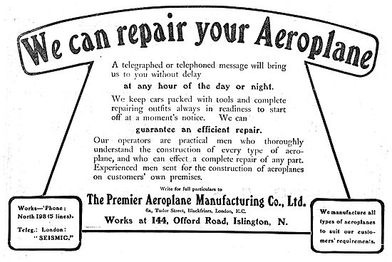 Premier Aeroplane Manufacturing Co: Aeroplanes Built & Repaired  