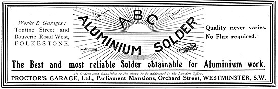 Preoctors Garage. ABC Aluminium Solder 1915                      