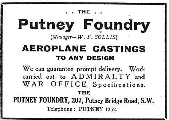The Putney Foundry For Aeroplane Castings. Manager W.F.Sollis    