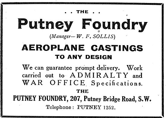 The Putney Foundry For Aeroplane Castings. Manager W.F.Sollis    