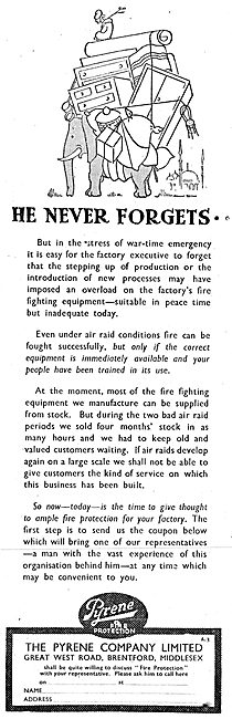 Pyrene Fire Fighting Equipment 1942 Advert                       