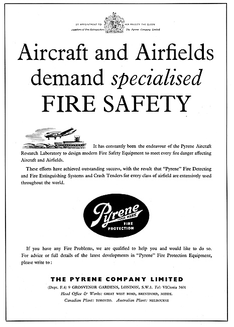 Pyrene Aircraft & Airfield Fire Safety Equipment 1960            