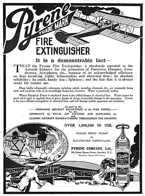 Pyrene Fire Extinguishers For Hangars & Aeroplanes 1916          