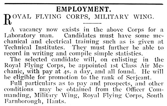 RAF Recruitment : R.F.C. Royal Flying Corps                      