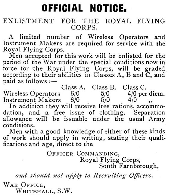 RAF Recruitment : RFC Recruitment. Royal Flying Corps            