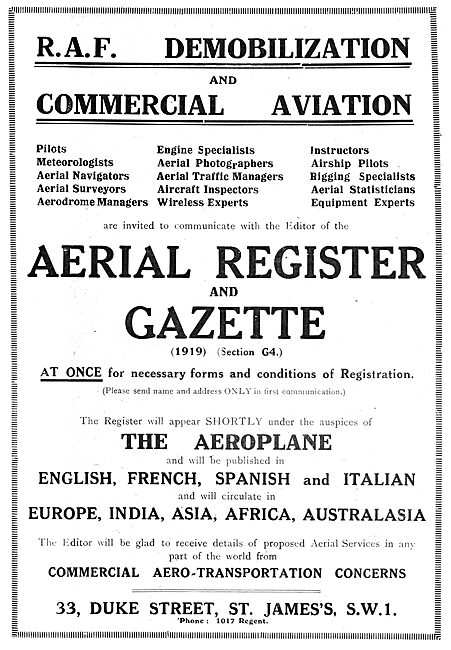 RAF Recruitment : Demobilization & Commercial Aviation. Register 