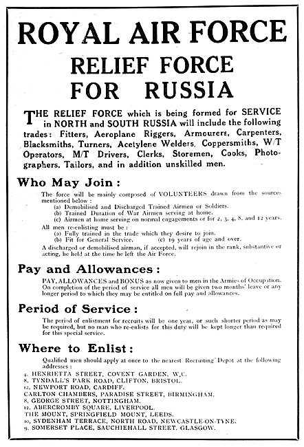 RAF Recruitment : Relief Force For North & South Russia          