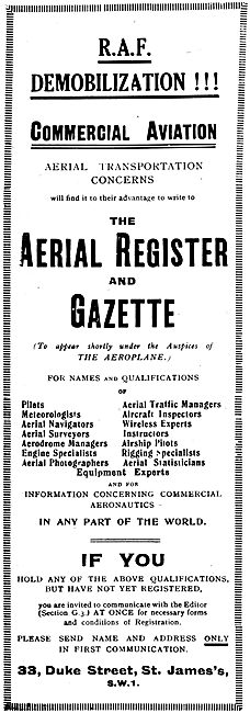 RAF Recruitment - RAF Demobilization Aerial Register & Gazette   