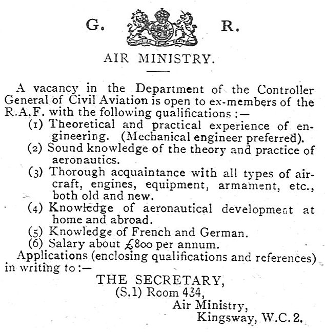 RAF Recruitment: Department  Controller General Of Civil Aviation