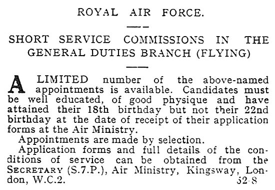 RAF Recruitment:: Short Service Commissions GD Pilot Branch      
