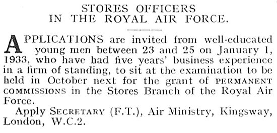 RAF Recruitment:- Stores Officers Permanent Commissions          