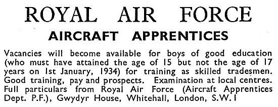 RAF Recruitment Aircraft Apprentices 1933                        