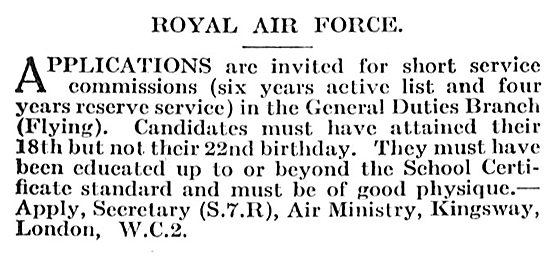 RAF Recruitment: - Short Service Commissions GD (Flying)         