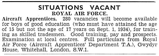 RAF Recruitment: - Apprentices 280 Vacancies                     