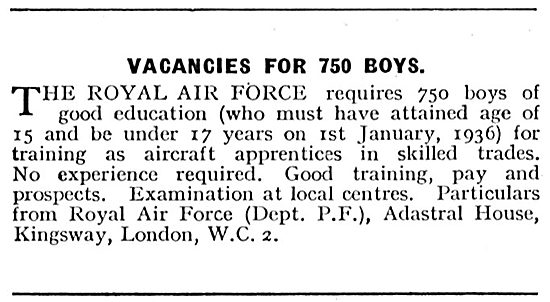 RAF Recruitment - Vacancies For 750 Boys. Apprentices            