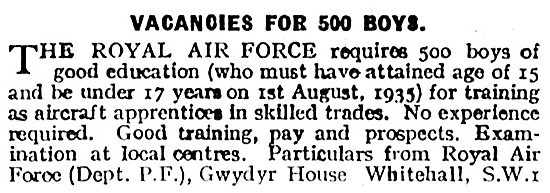 RAF Recruitment - Vacancies For 500 Boys. Aircraft Apprentices   