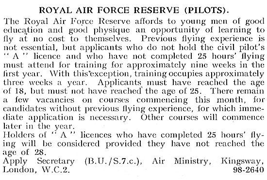 RAF Recruitment : RAF Reserve (Pilots)                           