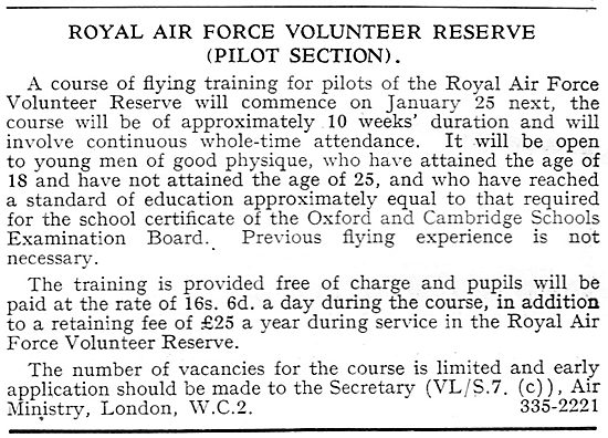 RAF Recruitment : RAF VR (Pilot Section)                         
