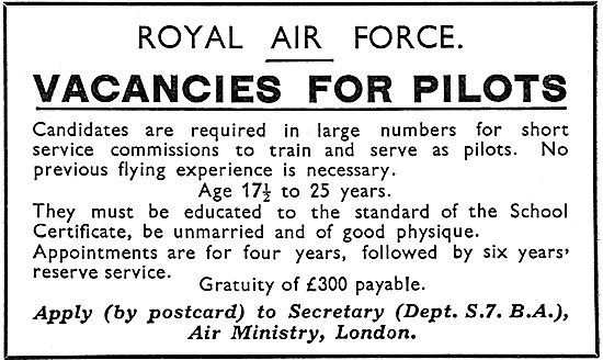 RAF Recruitment: Pilots. Short Service Commissions               