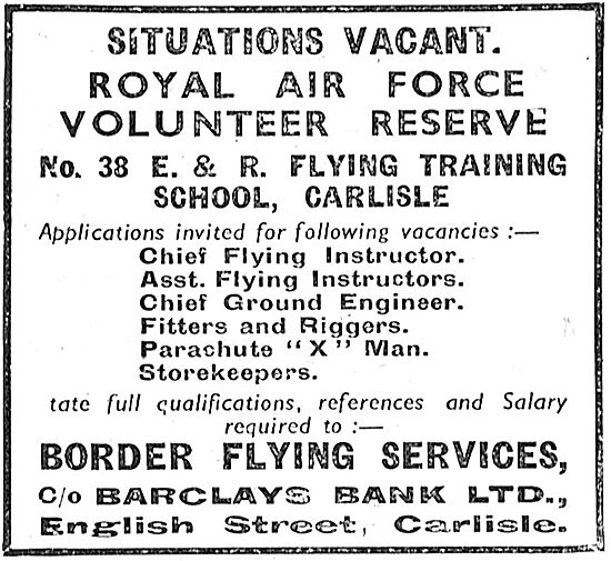 RAF Recruitment. RAFVR No 38 Flying Training School Carlisle 1939