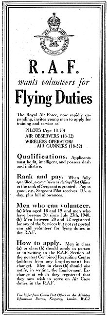 RAF Recruitment: Volunteers For Flying Duties                    