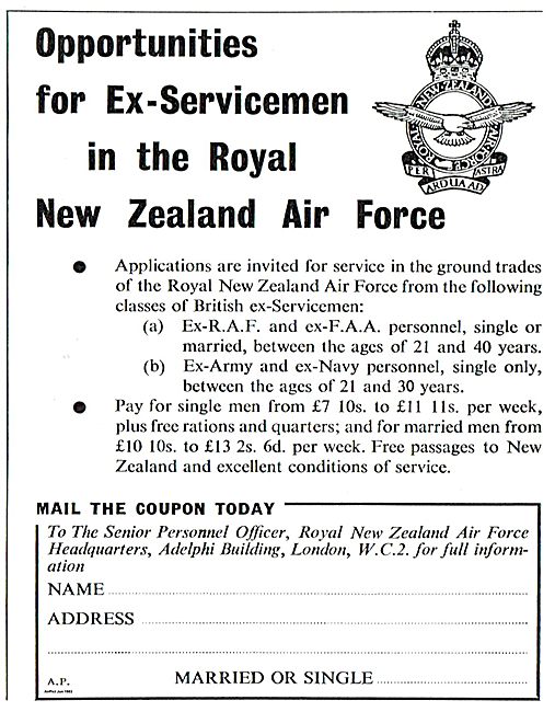 RNZAF Recruitment Opportunities For Ex RAF FAA Personnel         