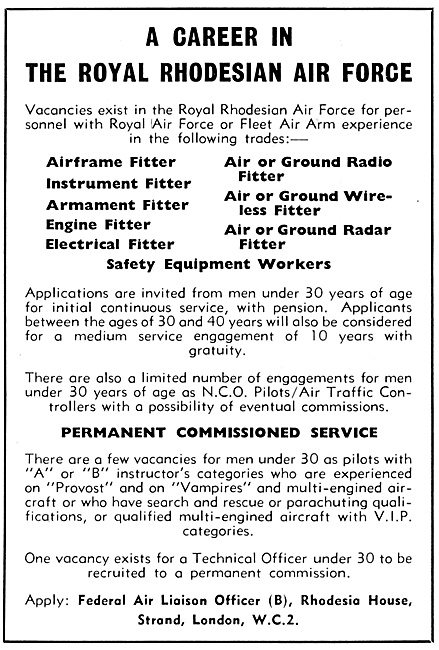 RAF Recruitment -- Royal Rhodesian Air Force 1960                