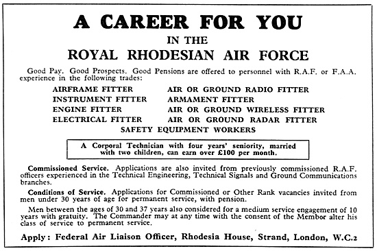 RAF Recruitment  -- Royal Rhodesian Air Force 1960               