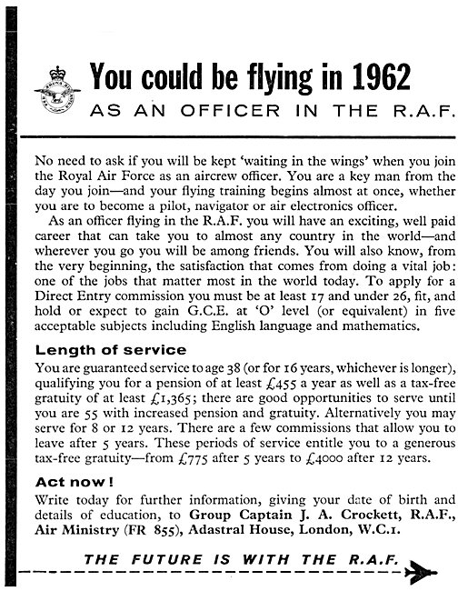 RAF Recruitment Aircrew 1961                                     