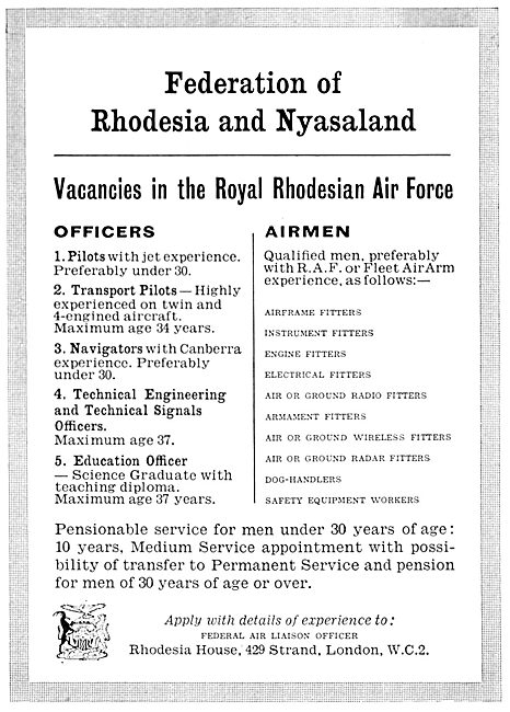 RAF Recruitment - Rhodesia & Nyasaland                           