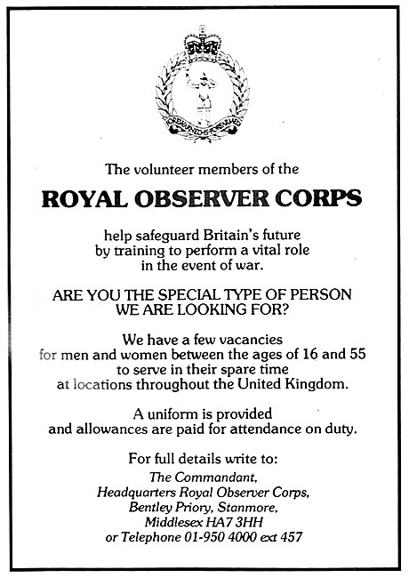 Royal Observer Corps Recruitment 1988. Bentley Priory            