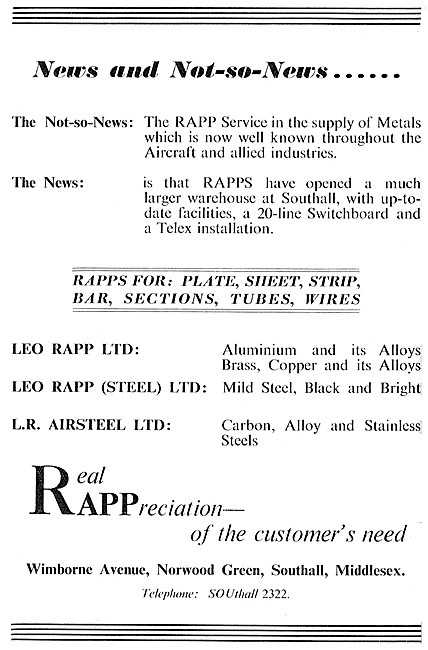 Leo Rapp Metal Suppliers To The Aircraft Industry                