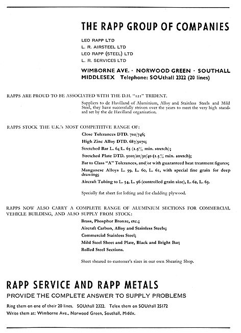 Leo Rapp - Aluminium & Steel Suppliers To The Aircraft Industry  