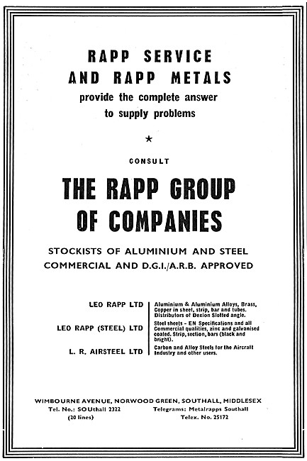 The Rapp Group Of Companies - Metals For The Aircraft Industry   