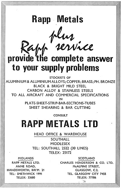 Rapp Metals. Aircraft Metals Stockists & Suppliers               