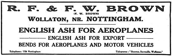 R.F & F.W.Brown. Wollaton Saw Mills. Aircraft Timber Suppliers   
