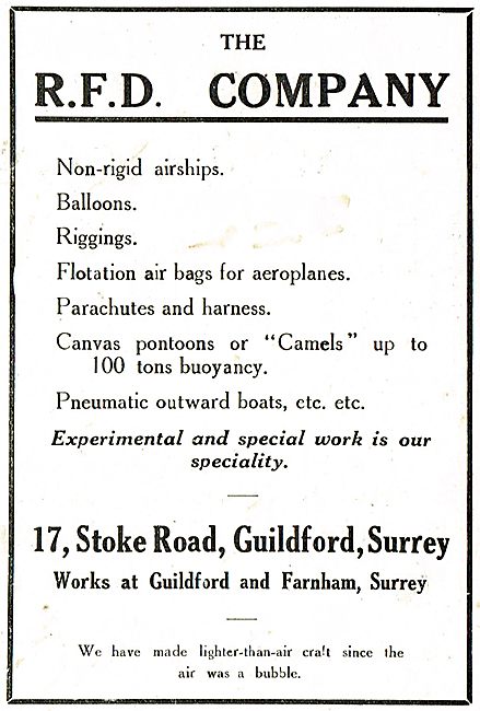 The RFD Company. Non Rigid Airships - Balloons - Riggings Etc    