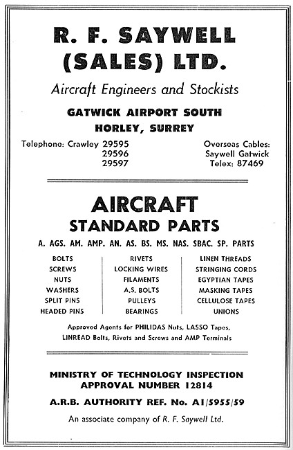 R.F.Saywell Aircraft Sales, Engineering & Parts Stockists        