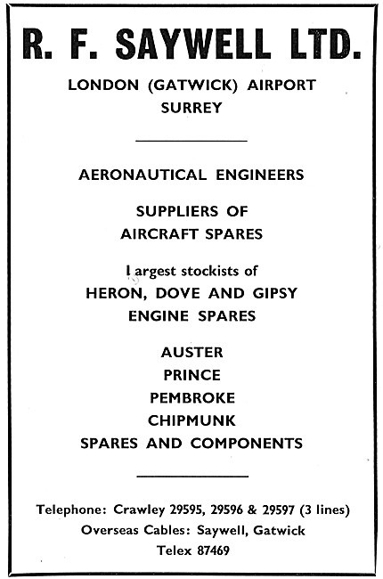 R.F.Saywell. Aircraft Engineers & Aircraft Parts Stockists.      