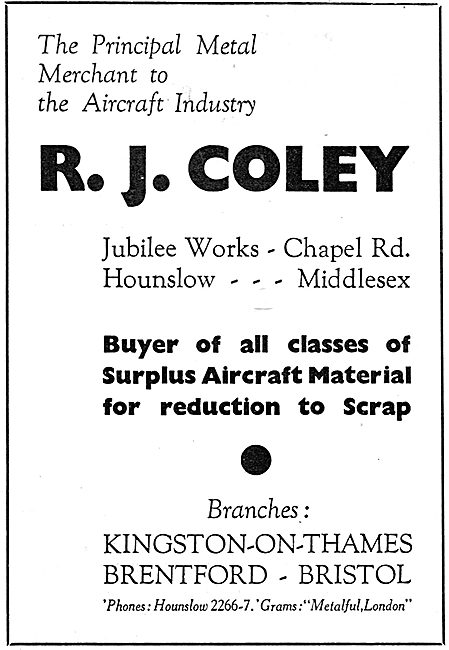 R.J.Coley - Metal Merchants To The Aircraft Industry             