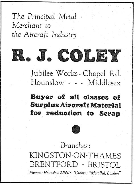 R.J.Coley & Son - Metal Merchants To The Aircraft Industry       
