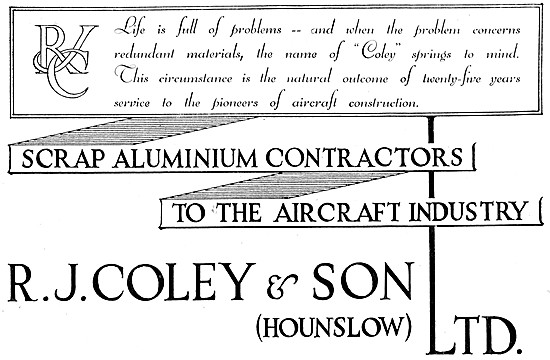 R.J.Coley Scrap Metal Merchants To The Aircraft Industry         