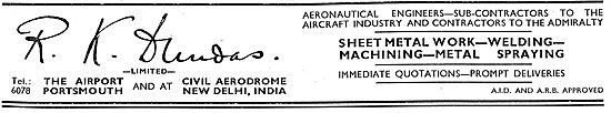 R.K.Dundas. Portsmouth. Aircraft Sales & Engineering 1939.       