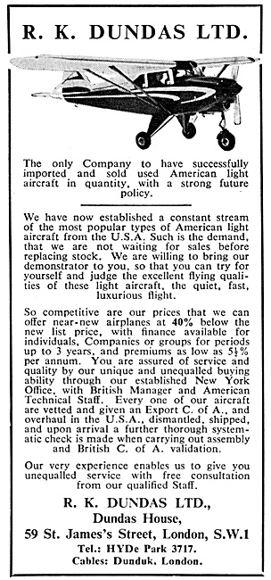 R.K.Dundas Aircraft Sales 1960                                   