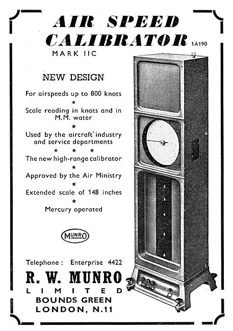 R.W. Munro Air Speed Calibrator                                  