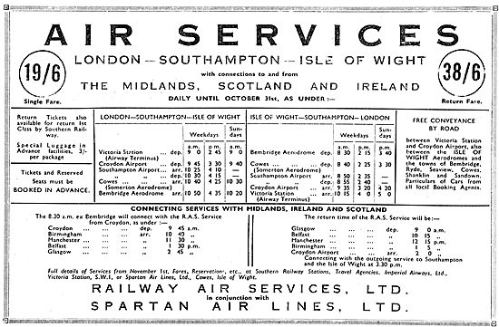 Railway Air Services Summer Routes 1934                          